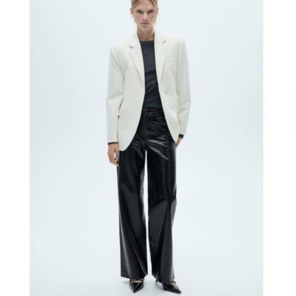 Mango Pants - Mango Black Croc-Embossed Straight Leg Pants
